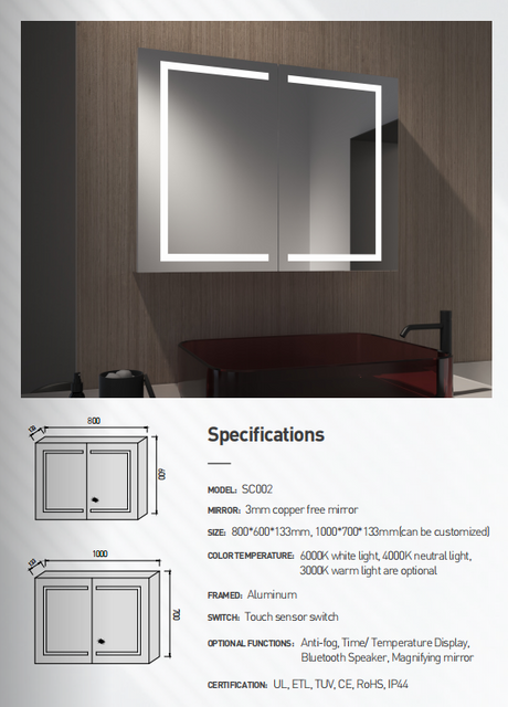 Popular Design Home &Hotel Wall Mounted LED Mirror Cabinet Mirror