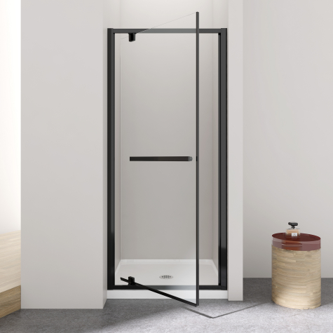 Pivoting Clear Glass Matt Black Finish Frame Shower Enclosure