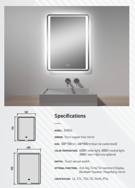 Backlit Modern Design Rectangle LED Bathroom Mirror