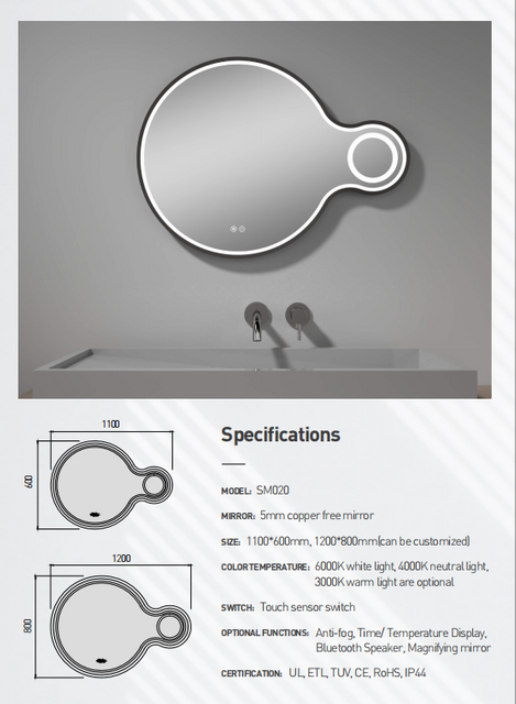 Tempered Glass Make Up Safety Led Mirror