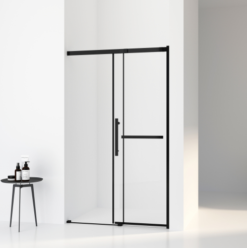 Matt Black Sliding Door Reversible Shower Enclosure