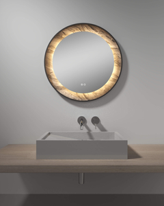  Round Shape Wooden Frame Touch Sensor LED Mirror 