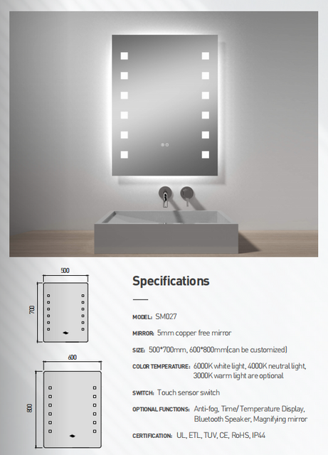 Modern Design Anti-Fog Home&Hotel LED Mirror