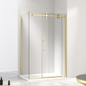 Brushed Gold Side Panel Thick Clear Glass Shower Enclosure