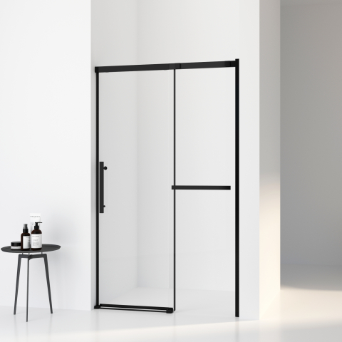 Matt Black Sliding Door Reversible Shower Enclosure