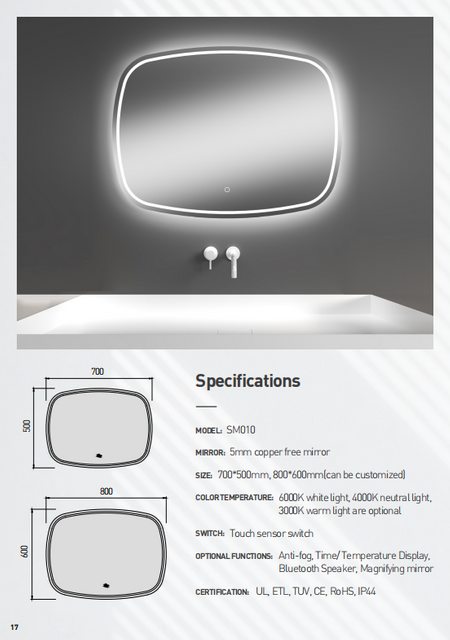 Novel Design Temper Glass Sensor LED Bathroom Mirror