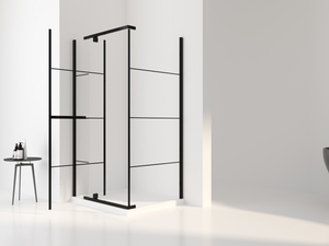 Black Frame With Black Grid Pivot Shower Door 