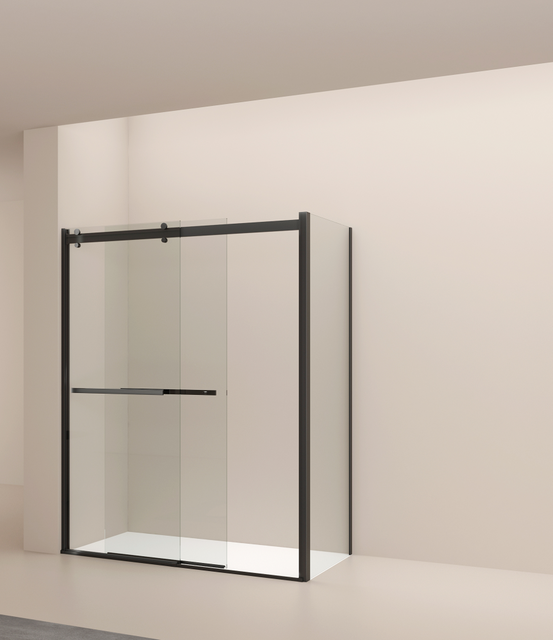 Black Finish Sliding Bypassing Shower Door With Aluminium Frame Tempered Glass